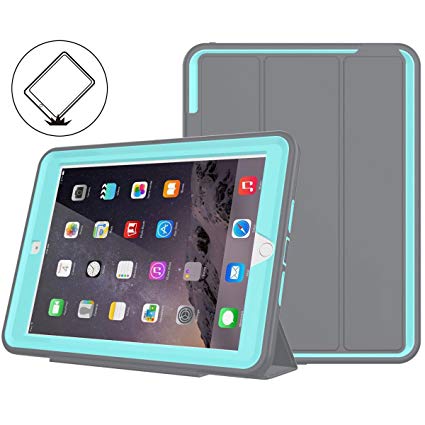iPad 6th/5th Generation Case,iPad 9.7 Case 2018/2017,Model(A1893/A1954/A1822/A1823),with Free Separated Screen Protector,Three Layer Heavy Duty Shockproof Protective Stand Case(Gray/Light Blue)
