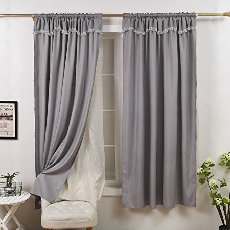 Colourful Snail Rod Pocket Window Elegance Curtains / Panels / Drapes / Treatments, Double Layer with Sheer Voile ( 1 Panel, 52 by 63 Inch, Grey )