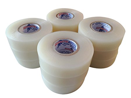 Clear Hockey Tape. Poly Sock Tape That Stretches and Is Easy to Rip. 12 Pack - Each Roll 1 Inch Wide X 33 Yards Long