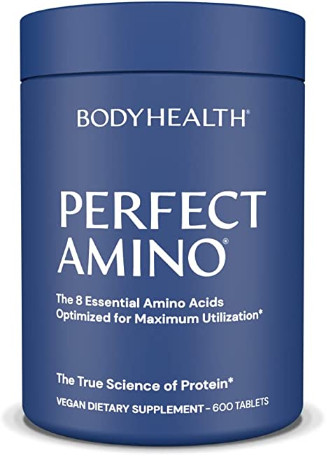 BodyHealth PerfectAmino (600 Tablets) 8 Essential Amino Acids Supplements with BCAA, Increase Muscle Recovery, Boost Energy & Stamina, 99% Utilization, Vegan Branched Chain Protein Pre/Post Workout