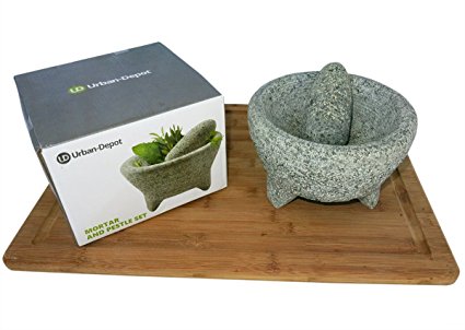 URBAN DEPOT - Molcajete Mexican Granite Mortar & Pestle, Guacamole & Salsa Maker - Make Countless Authentic Dishes, Great for Grinding and Crushing., Value Priced!