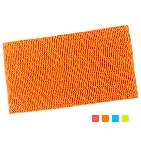 Purpleclay 100% Chenille Bath Mat Non Slip Machine Washable for Bathroom Kitchen Pet Living and Play Room in Vibrant Color (Large 20"x31.5", Tangerine Orange)