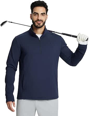 BALEAF Men's Golf Quarter Zip Fleece Pullover with Zipper Pockets Water Resistant Hiking Sweater