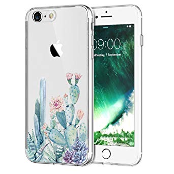 iPhone 8 Case,iPhone 7 Case with Flowers,LUOLNH Slim Clear Chrome Gold Floral Pattern Soft Flexible TPU Back Cover Case for iPhone 7/8 -Cactus Flower