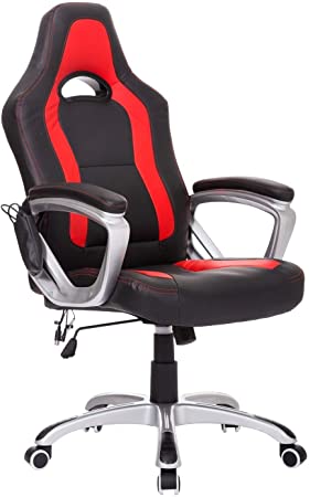 HomCom Race Car Style PU Leather Heated Massaging Office Chair - Red