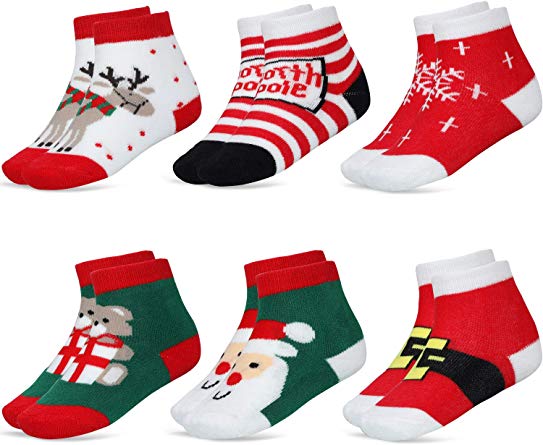 6 Pairs Baby Kids Cartoon Christmas Socks Cute Cotton Crew Socks for Girls Boys