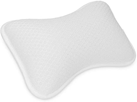 Navaris Bath Pillow for Head Neck Support - Small Anti-Slip Cushion for Pool, Jacuzzi, Hot Tub, Home Spa and Relaxation with 2 Suction Cups - White