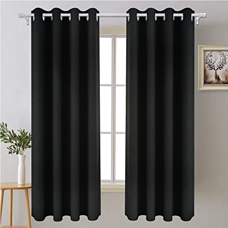 Blackout Curtains 84 Inch for Bedroom, Carttiya Thermal Insulated Room Darkening Curtains with Grommets, Window Curtain Panels/Drapes for Living Room Kids Nursery Room, W42 X L84Inch, 2 Panels(Black)