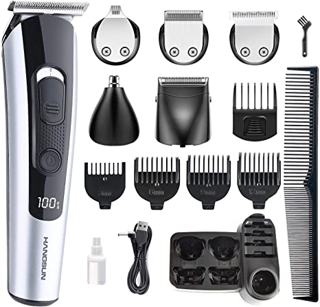 Beard Trimmer for Men, HANGSUN Hair Trimmer Grooming Kit HC550 Multi-Functional Hair Clipper for Face, Body, Beard and Nose Hair USB Rechargeable with LCD Display