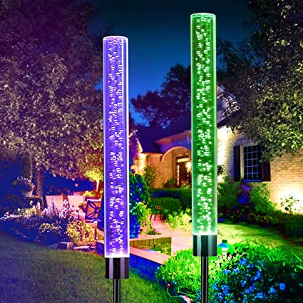 OUTERDO Solar Garden Stake Lights, Solar Tube Lights Outdoor Decorative RGB Color Changing Solar Powered Lawn Lights, Solar Bubble Lights Waterproof for Garden Lawn Patio Front Yard (2 Pcs)