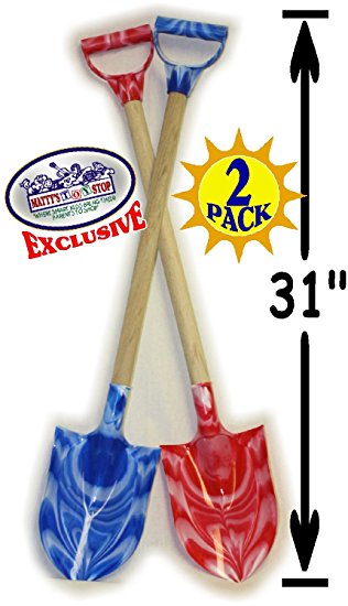 Matty's Toy Stop 31" Heavy Duty Wooden Kids Sand Shovels with Plastic Spade & Handle (Blue Swirl & Pink Swirl) Twin Set Bundle - 2 Pack