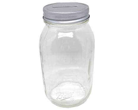 Smooth Sided Mason Jar with One Piece Slotted Lid Regular Mouth Quart 32oz Piggy Bank for All Ages (1)