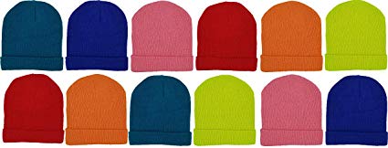 Kids Winter Beanies, 12 Pack Warm Cold Weather Hats Boys Girls Children Gift