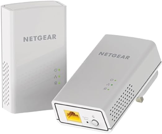 NETGEAR PL1000 WiFi Powerline 1000Mbps & 1 x Gigabit Ethernet Port Adapter Set of 2 (PL1000), White, PL1000-100AUS