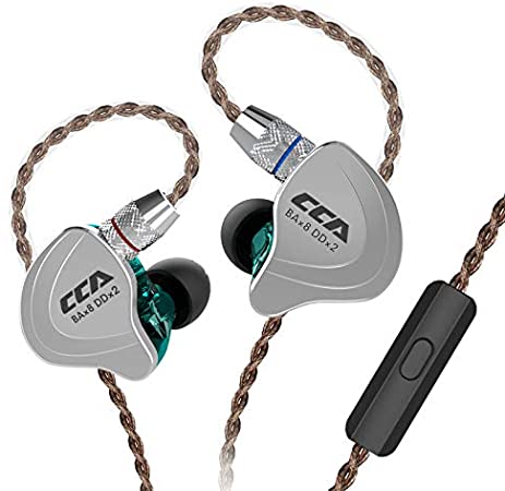 CCA C10 in-Ear Monitor Hybrid Earphones, High Resolution Earbuds 4BA 1DD with 0.75mm 2Pin Cable, 1 Dynamic and 4 Balanced Armature Driver CCA Headphones (with Mic, Cyan)