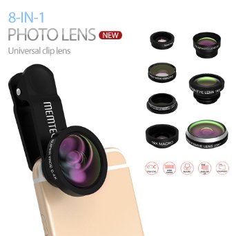 MEMTEQ 8 in 1 Clip-on Cell Phone Lens 235 Super Fisheye  Wide Angle  Macro Camera Lens  EXT barlow 2X  CPL polarizer for Smart Mobile PhoneNotebook PCiPad
