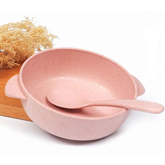 EORTA Wheat Straw Plastic Kitchen Bowl for Children Service Rice Fruit Soup Healthy Tableware Dishwasher Microwave Safe (Pink)