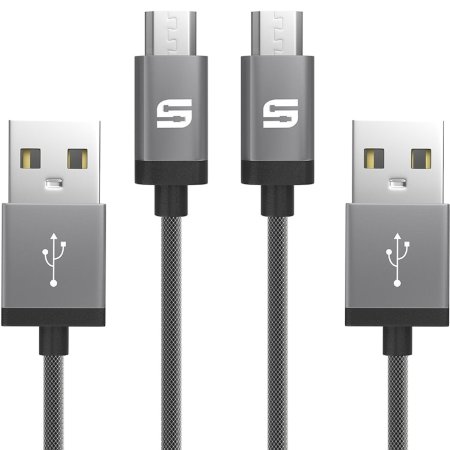 Micro USB Cable [Ultra Durable] Syncwire [2m 2-Pack] Nylon Braided Android Charger Cables - Lifetime Guarantee Series - for Smartphones Samsung Galaxy, Nexus, LG, Sony, Xiaomi, HTC, Motorola, Kindle, PS4 Controller, and More - Space Gray