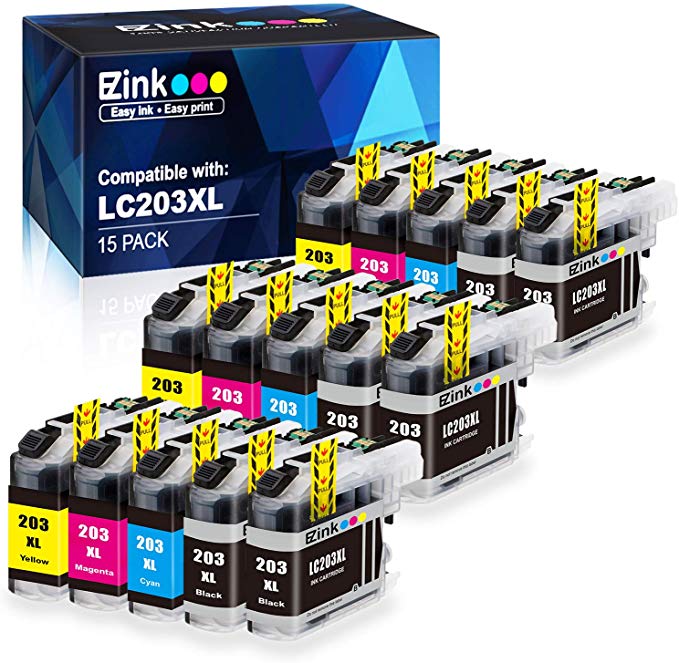 E-Z Ink(TM) Compatible Ink Cartridge Replacement for Brother LC203XL LC203 XL to use with MFC-J480DW MFC-J880DW MFC-J4420DW MFC-J680DW MFC-J885DW (6 Black, 3 Cyan, 3 Magenta, 3 Yellow, 15 Pack)