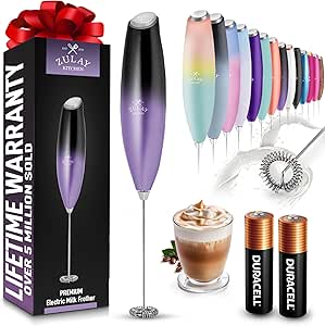 Zulay Kitchen Milk Frother Wand (2 Duracell Batteries Included) - Handheld Milk Frother - Easy-Clean Milk Frother Wand & Drink Mixer - Electric Coffee Frother for Frappe, Matcha - Galaxy