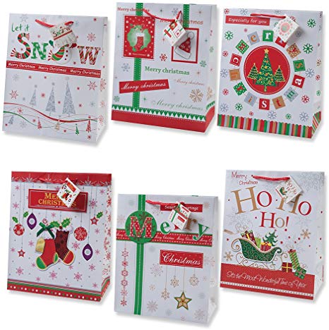 Gift Boutique Christmas Gift Bags Small Bulk Assortment with Handles and Tags for Wrapping Holiday Gifts 12 Bags