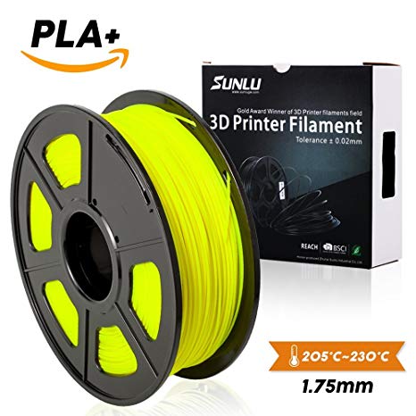 SUNLU 3D Printer Filament,PLA Plus Filament - 1.75 mm Yellow 1kg Spool (2.2 lbs) - Dimensional Accuracy +/- 0.02mm - 100% Virgin Raw Material