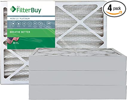 FilterBuy 24x24x4 MERV 13 Pleated AC Furnace Air Filter, (Pack of 4 Filters), 24x24x4 – Platinum