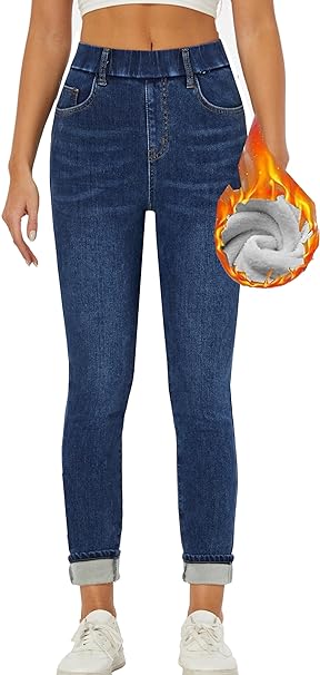 heipeiwa Womens Winter Jeans Thick Skinny Pants Fleece Lined Slim Stretch Warm Jeggings