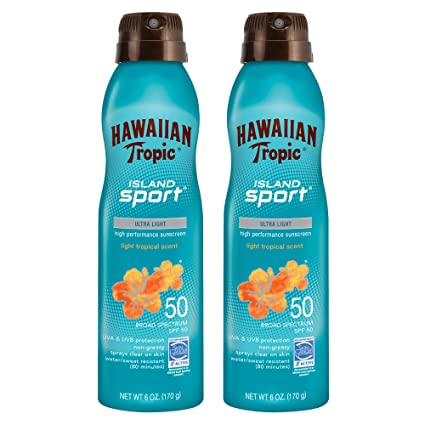 Hawaiian Tropic SPF 50 Broad Spectrum Sunscreen, Island Sport Sunscreen Spray, 6 oz, Twin Pack