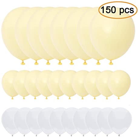 Party Pastel Balloons 150 pcs Macaron Balloons kit for Birthday Baby Shower Wedding Engagement Anniversay Christmas Festival Picnic or Friends & Family Party Decorations-pastel yellow and white