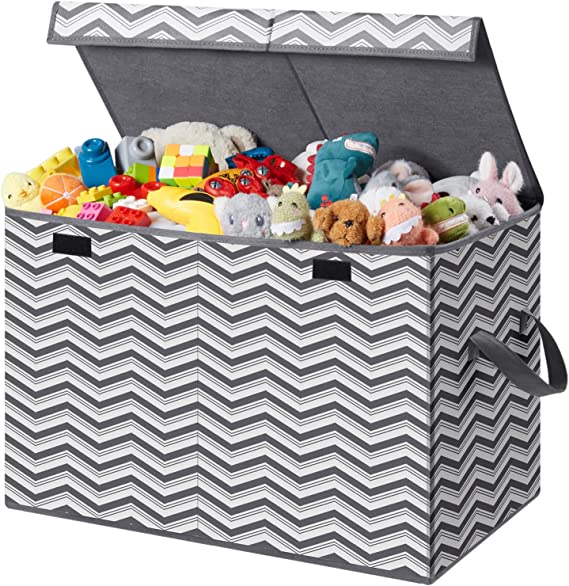 Lifewit Toy Box Chest Storage Organizer for Boys Girls Kids, Large Collapsible Kids Toy Storage Bin with Flip-top Lid & Durable Handles for Nursery, Playroom, Bedroom, Grey