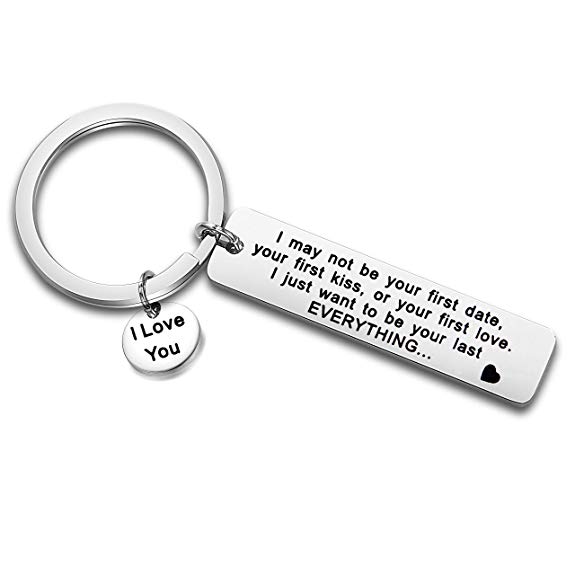 FEELMEM I May Not Be Your First Date Keychain Couples Love Lettering Keyring Valentines Day Birthday for Him or Her