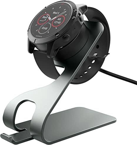 MoKo Charger Stand Compatible with Garmin Fenix 5 5X 6 6X,Vivoactive 3 4 4S,Venu Sq,Instinct,Forerunner 45 45S 245 745 945 Smartwatch,Aluminum Charging Dock Station with 4.9FT USB Cable, Space Gray