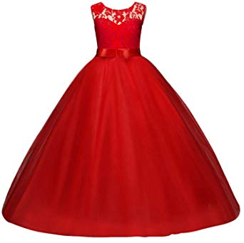 Girls Formal Prom Ball Gown Kids Lace Embroidered Wedding Party Tulle Dresses TZ09