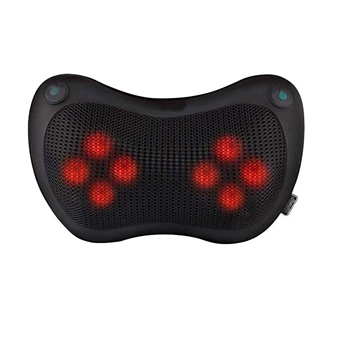 Massage Pillow Neck Back Massager with Heat, Shiatsu Deep Kneading for Shoulder Leg Foot and Full Body Pain Relief, Stress Relax at Home Office and Car - Black