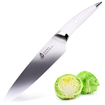 TUO Cutlery Chef's Knife 8" - Japanese 440 Super High Carbon Stainless Steel with Balanced Comfortable White Handle - B&W Series