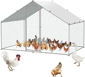 VEVOR Large Metal Chicken Coop, 9.8x6.5x6.5ft Walk-in Chicken Run with Waterproof Cover, Spire Roof Hen House with Security Lock for Outdoor and Backyard, Farm, Duck Rabbit Cage Poultry Pen