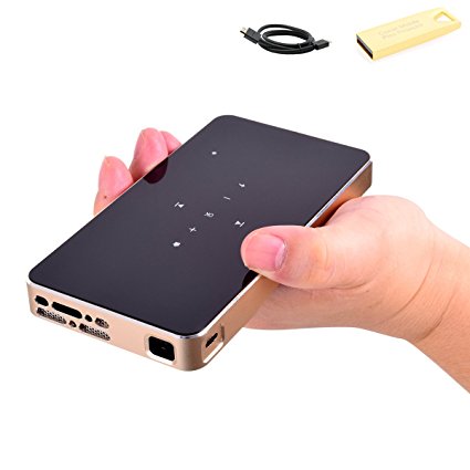 Mobile DLP Projector Mini Pico Pocket Video Wifi Portable Projector HDMI Built-in Player for Laptop Home Theater Digital 120" Max Display 100LM LED Lamp, Rechargeable, Free HDMI Cable, Tripod & 8GB