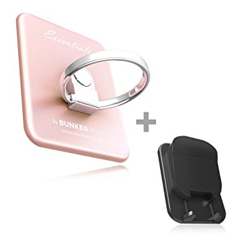 Kickstand; Original "BUNKER RING Essentials " Cell Phone and Tablets Anti Drop Ring for IPhone plus IPad IPod Samsung GALAXY NOTE Universal Mobile Devices (Rose Gold   Hook)