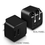 Wall ChargerAMEMO 12W24A 2-Port USB Power Adapter with Foldable Plug for iPhoneiPadSamsung Galaxy MotorolaHTCOther SmartphonesExternal Batteries and More Black