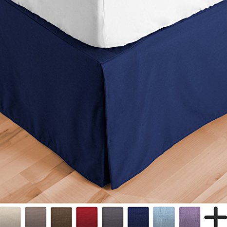 Bed Skirt Double Brushed Premium Microfiber, 15-Inch Tailored Drop Pleated Dust Ruffle, 1800 Ultra-Soft Collection, Shrink and Fade Resistant (Full, Dark Blue)