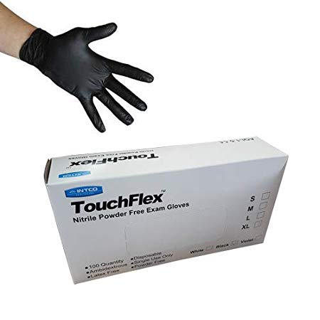 Touchflex Disposable Black Nitrile Gloves - Latex & Powder Free - Boxed x100 (Large)
