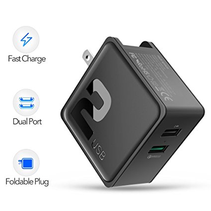 USB Wall Charger - 30W Dual USB Ports Travel Charger, Cube Sugar Design with Foldable Plug, QC3.0 Quick Charge Technology for iPhone X/ 8/ 8 Plus, other iPhone iPad, Samsung Phones and More