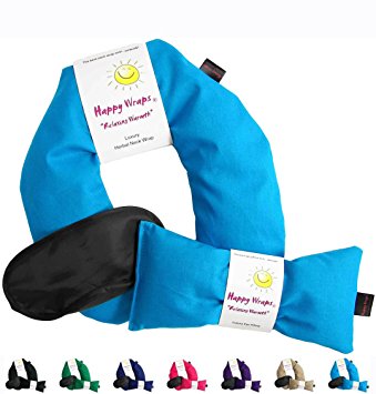 Happy Wraps Herbal Neck Wrap w/Free Lavender Eye Pillow & Free Sleep Mask - Microwave or Freeze - Turquoise Cotton