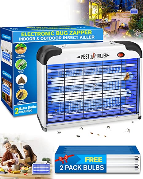 Electric Bug Zapper,Indoor &Outdoor Mosquito Killer, Insect Fly Trap with 20W UV Lamps for Residential & Commercial Free Standing or Wall Hanging(Totally 4 Pack Bulbs Included)