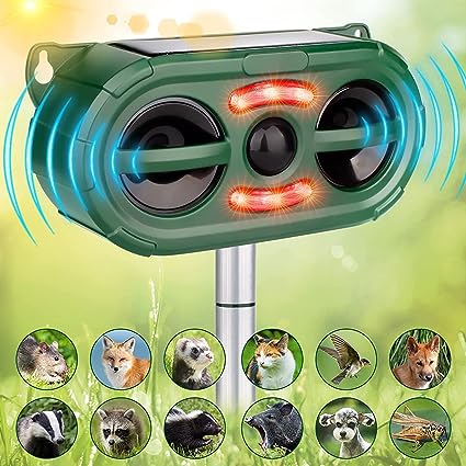 Outdoor Solar Powered Animal Repeller,2023 New Ultrasonic Animal Repellent,Ultrasonic Squirrels Deterrent Waterproof Dog Repeller,Effective Solar Cat Repellent with Motion Sensor for Yard Garden Farm