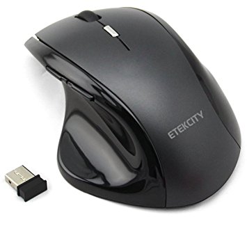 Etekcity® 1600 DPI Scroll Black/Grey Ergonomic Wireless USB Optical Mouse for Computer Laptop Notebook with 30ft Range, Mini 2.4GHz Nano Receiver, High-Resolution Sensor, 3 Adjustable DPI Levels, 6 Buttons (2 AAA Batteries Included)