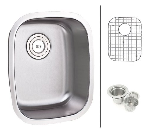 15 Inch Stainless Steel Undermount Single Bowl Kitchen / Bar / Prep Sink - 16 Gauge Free Accessories