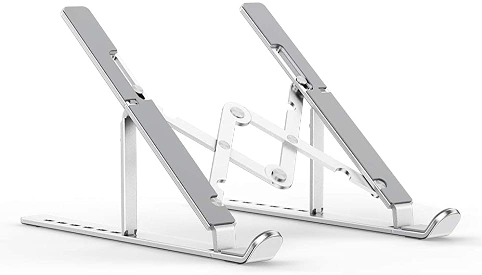 Laptop Stand, Aenfor Portable Computer Laptop Mount Holder, Aluminum Laptop Riser with 7 Levels Height Adjustment, Compatible with MacBook Air Pro, Dell XPS, HP, Lenovo More 10-15.6” Laptops, Silver