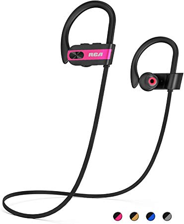 RCA Bluetooth headphones, IPX7 Waterproof Wireless Bluetooth 5.0 Earbuds with Mic, HiFi Stereo In-Ear Sports Earphones for Running Workout Gym, Noise Cancelling Headphones 12 Hours Playtime